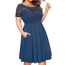 sunmoday Plus Size Lace Dress Women Elegant Midi