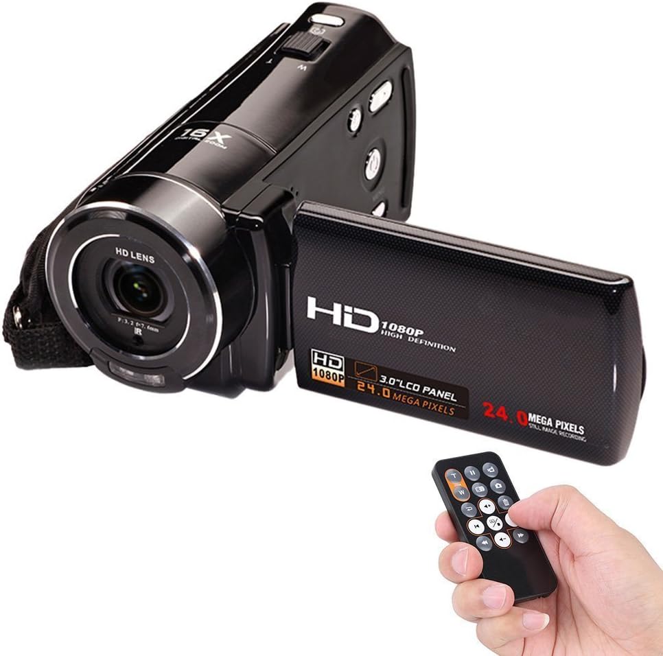 Fitiger Video Camcorder, Portable 24 MP 1080P HD Camera DV with 3.0" Rotatable LCD Screen 270 Degree Rotation Mini Camcorder Support Face Detection