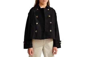 Haloumoning Girls Short Trench Coat Double Breasted Long Sleeve Casual Jackets Fall Outwear with Pockets