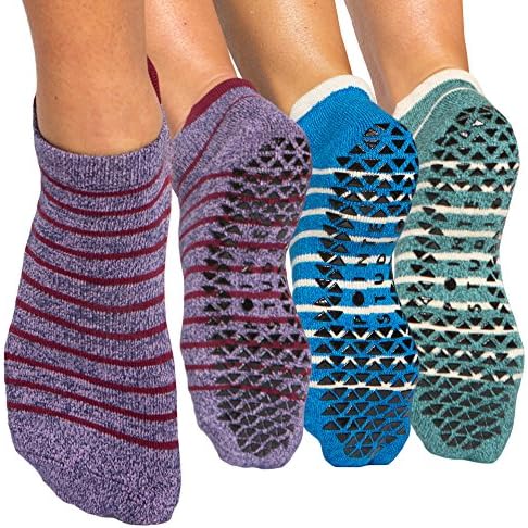 Pointe Studio Women's Grip Socks for Yoga, Barre, Pilates, Dance -- S/M (3 Pairs Mixed Pack in Navy-Purple, Teal-Oatmeal, &amp; Green-Oatmeal)