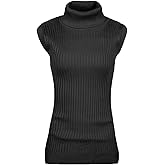v28 Women Sleeveless High Neck Turtleneck Stretchable Knit Sweater Top