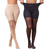 Mcool Mary 2 Pairs Women's Sheer Tights,Ultra-Soft Thin Pantyhose,Run Resistant with Reinforced Toe Black Nude Nylon Stockings