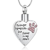 memorial jewelry No Longer by My Side,But Forever in My Heart Carved Locket Cremation Urn Necklace for Pet Dog Cats