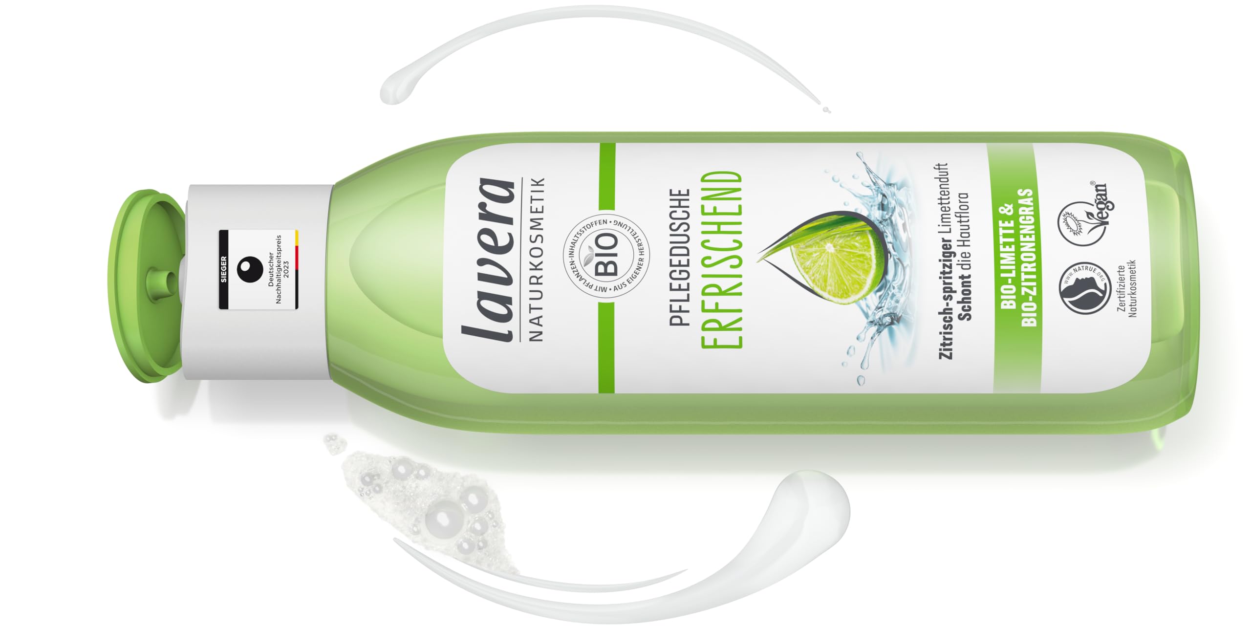 lavera Pflegedusche Erfrischend – sanfte Reinigung mit Bio-Limette & Bio-Zitronengras, belebt die Sinne und schenkt Frische – vegan & dermatologisch getestet – 250 ml 2