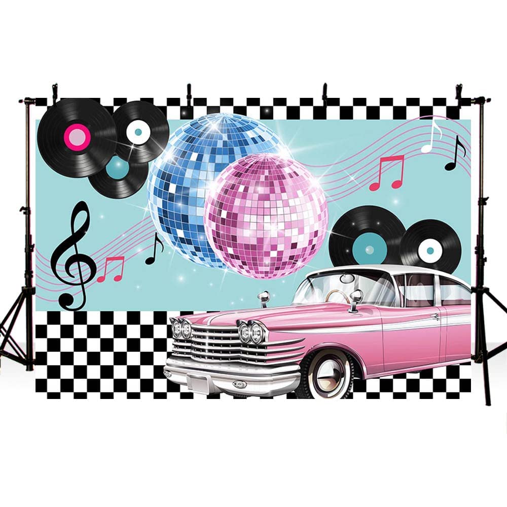MEHOFOND 8x6ft Retro Back to 80s Themed Party Decorations Banner Flash Balls Record Photo Studio Booth Background Hip Hop Disco Backdrops for Photography Music Background
