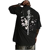WDIRARA Men's Japanese Letter Graphic T-Shirt Crew Neck Short Sleeve Tee Tops