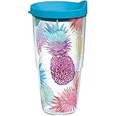 Tervis Watercolor Pineapples Made in USA Double Walled Insulated Tumbler Travel Cup Keeps Drinks Cold & Hot, 24oz, Classic