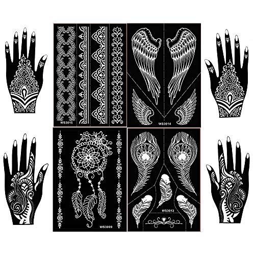 8 Sheets Henna Tattoo Stencil Kit,Semi Permanent Tattoo,Indian Arabian ...