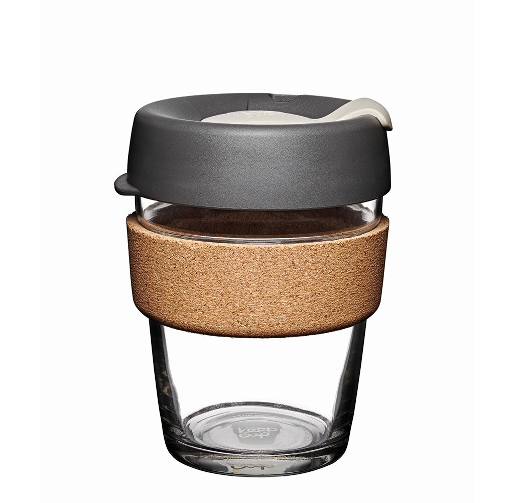KeepCup 12oz Medium Glass Brew Reusable Coffee Cup, Cork, Press, 12 oz