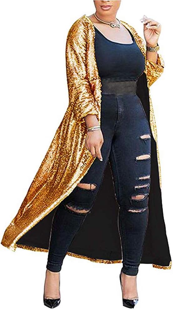 Women Sequin Cardigan Long Sleeve Glitter Duster Blazers for Prom