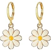 Flower Huggie Hoop Earrings for Women with Dainty Daisy Pendant 6 Colorful Styles for Everyday Glam Dangle Drop Earrings Cute Flower Jewelry Gifts
