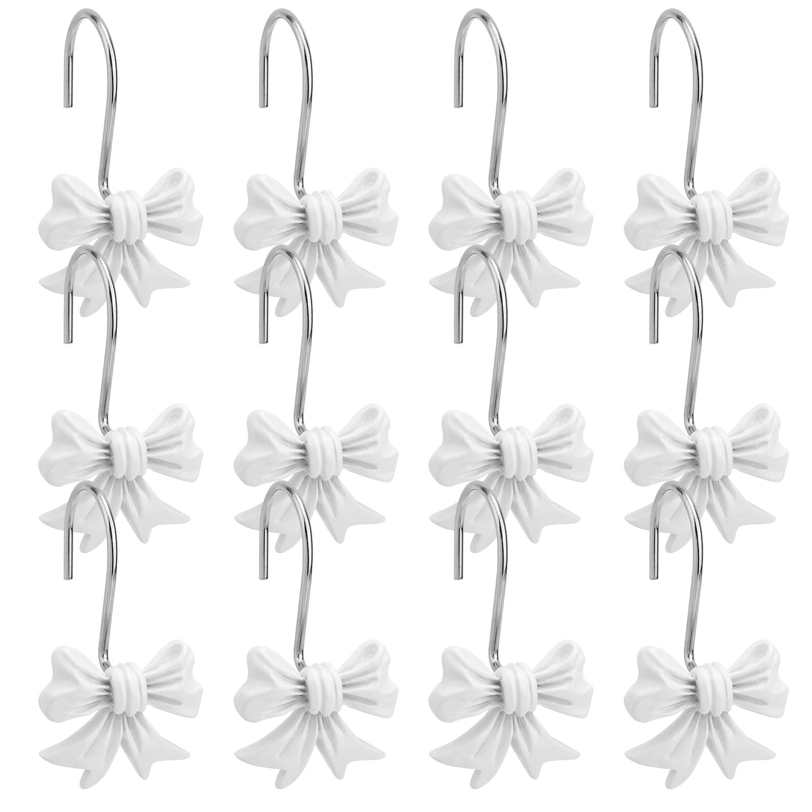 Photo 1 of 12pcs Bow Knot Shower Curtain Hooks, Decorative Bathroom Bow Hangers Cute Metal Curtain Rings for Bathroom Baby Room Nursery Art Decor (White)