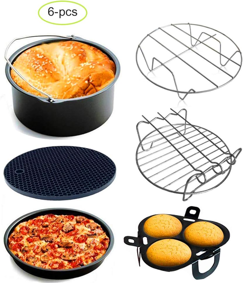 Air Fryer Accessories Set of 6 Fit all 3.7Qt, 5.3Qt, 5.8Qt Air Fryer Nonstick Coating,BPA Free,Dishwasher Safe(7Inch)