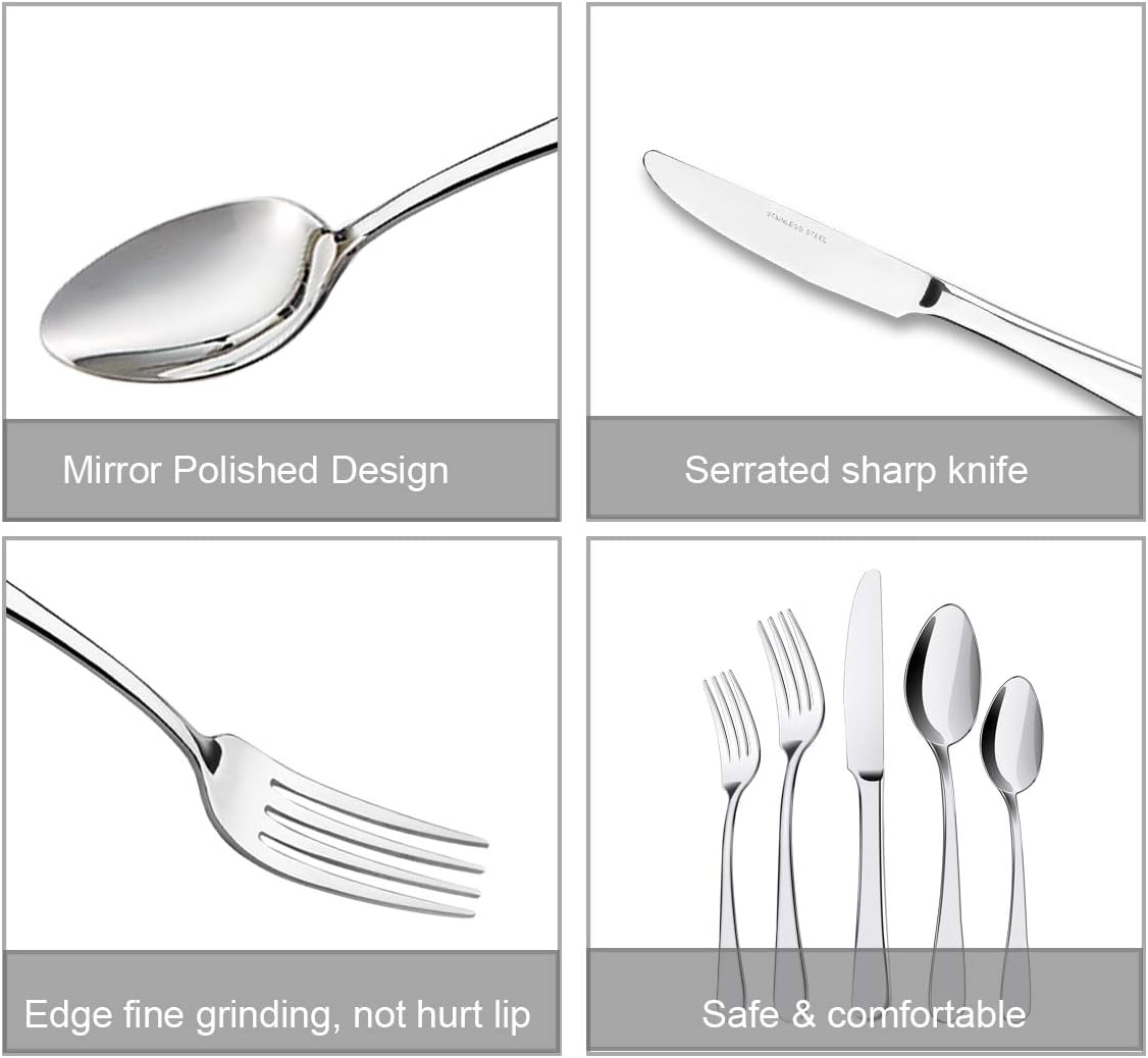  | Silverware Set, 20 Pieces Flatware Cutlery Set ENLOY Stainless Steel Utensils Service for 4, Heavy Duty Gift and Dishwasher Safe, Mirror Polished Dinner Knife, Fork, Spoon for Restaurant: Flatware Sets
