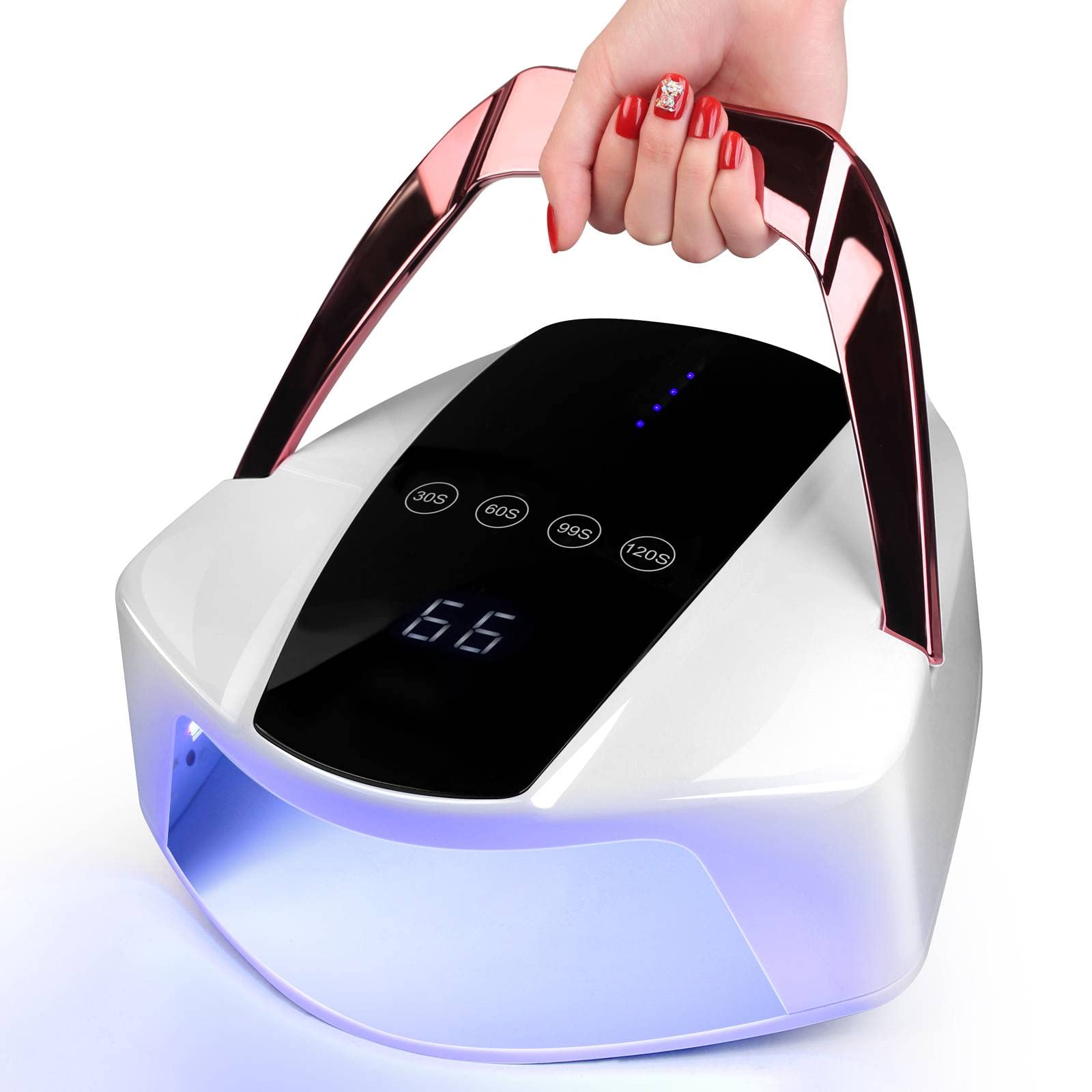 Cordless Wireless UV LED Nail Dryer ，96W Rechargeable UV LED Nail Lamp with Portable Handle and USB Port, Multi-Function UV Gel Polish Nail Lamp Light for Nails Art Polish Manicure