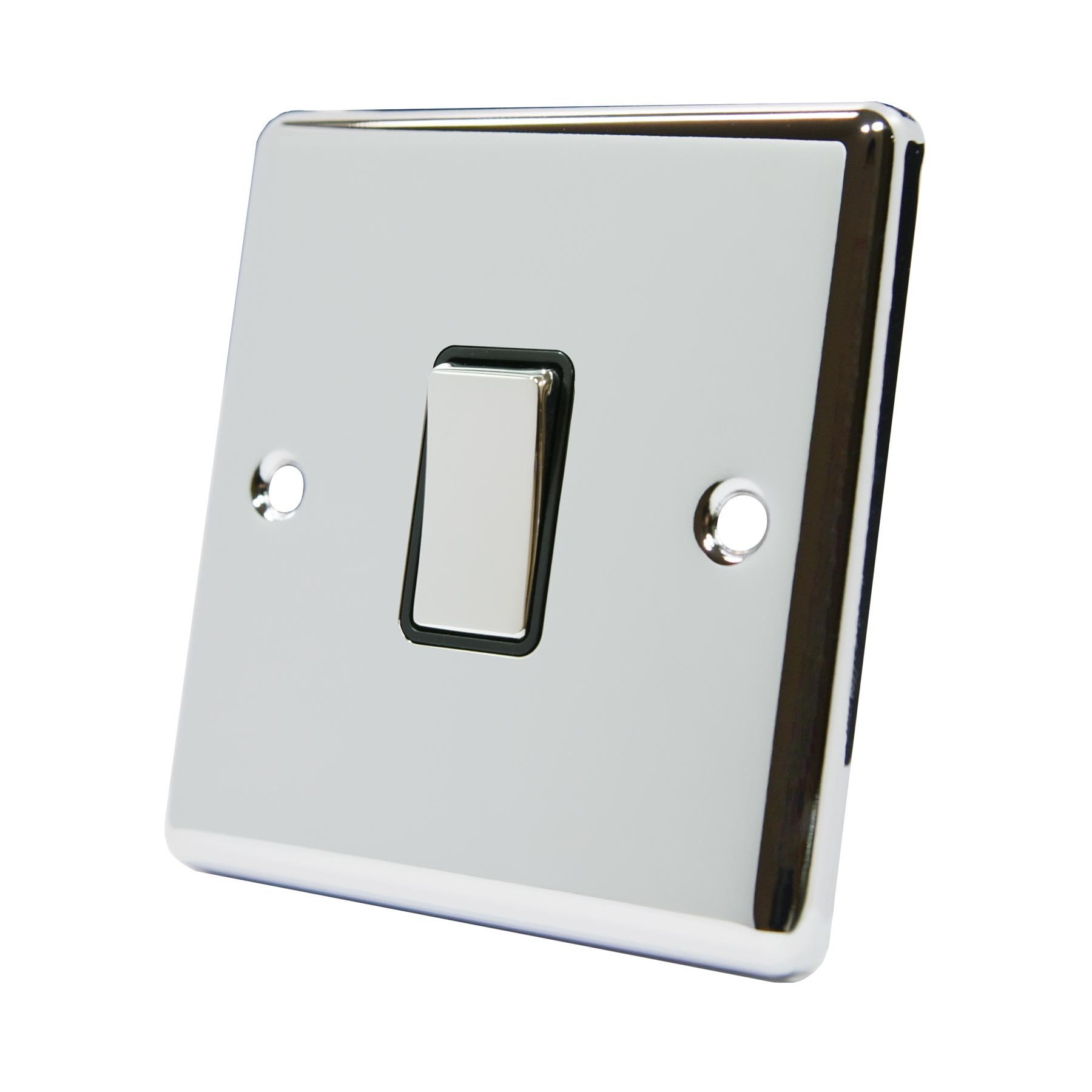 Light Switch 1 Gang Polished Chrome Classic - Black Insert - Metal Rocker Switches - 10A 1 Gang 2 Way