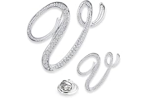 SINNKY A-Z Woman’s Letter Initial Brooch Pins, Silver Clear Crystal Rhinestone Breastpins Letter Stocking Pins for gifts 2size/package