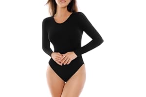 SINOPHANT Long Sleeve Bodysuits for Women Crew Round Neck Basic Stretchy Slim Fit Body Suit Tops