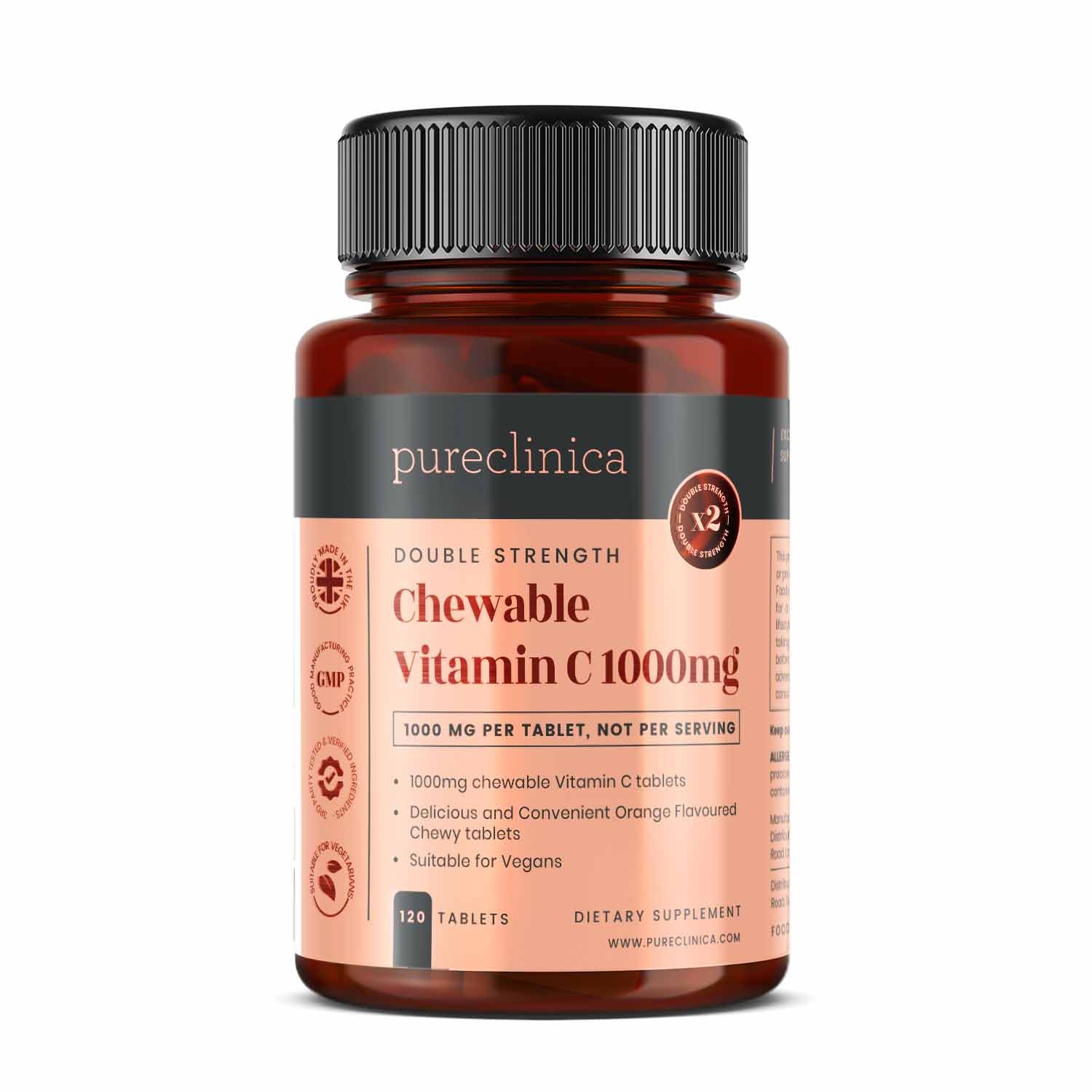 Double Strength Chewable Vitamin C 1000mg x 120 Tablets (Orange Flavour)