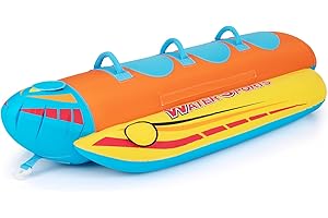 Goplus Inflatable Towable Tubes for Boating, 1-2/1-3 Rider Hot Dog Tube for Boat to Pull, Water Sports Banana Boat with EVA-P