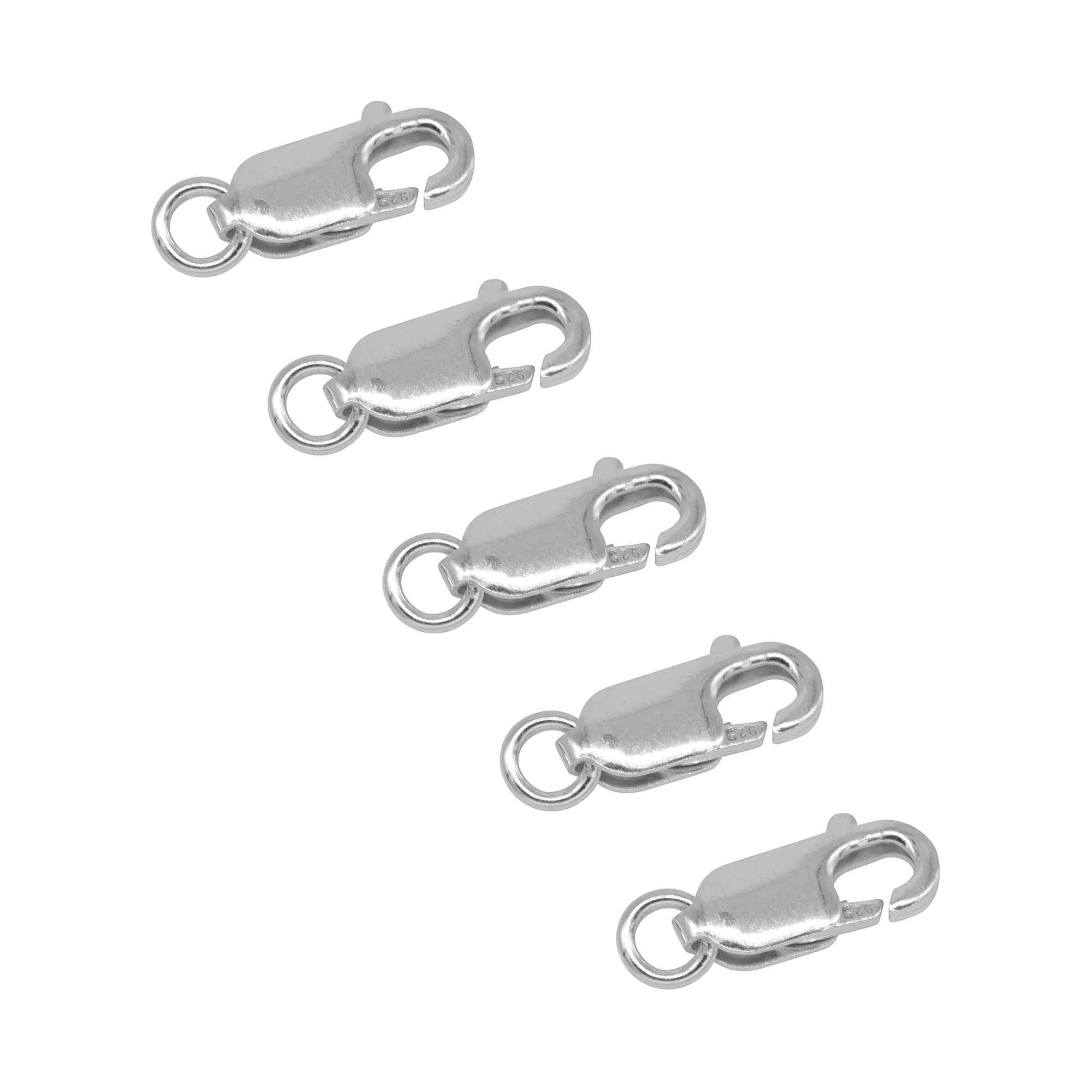 5X Genuine 925 Sterling Silver Lobster Claw Carabiner Clasp with Jump Ring (11.7mm)