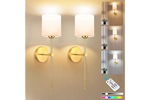 Adetu Battery Operated Wall Sconce Set of 2, Gold Rechargeable Wall Light with Remote, 10 Dimmable Colors Wireless Wall Lamps for Bedroom Living Room Hallway Decor