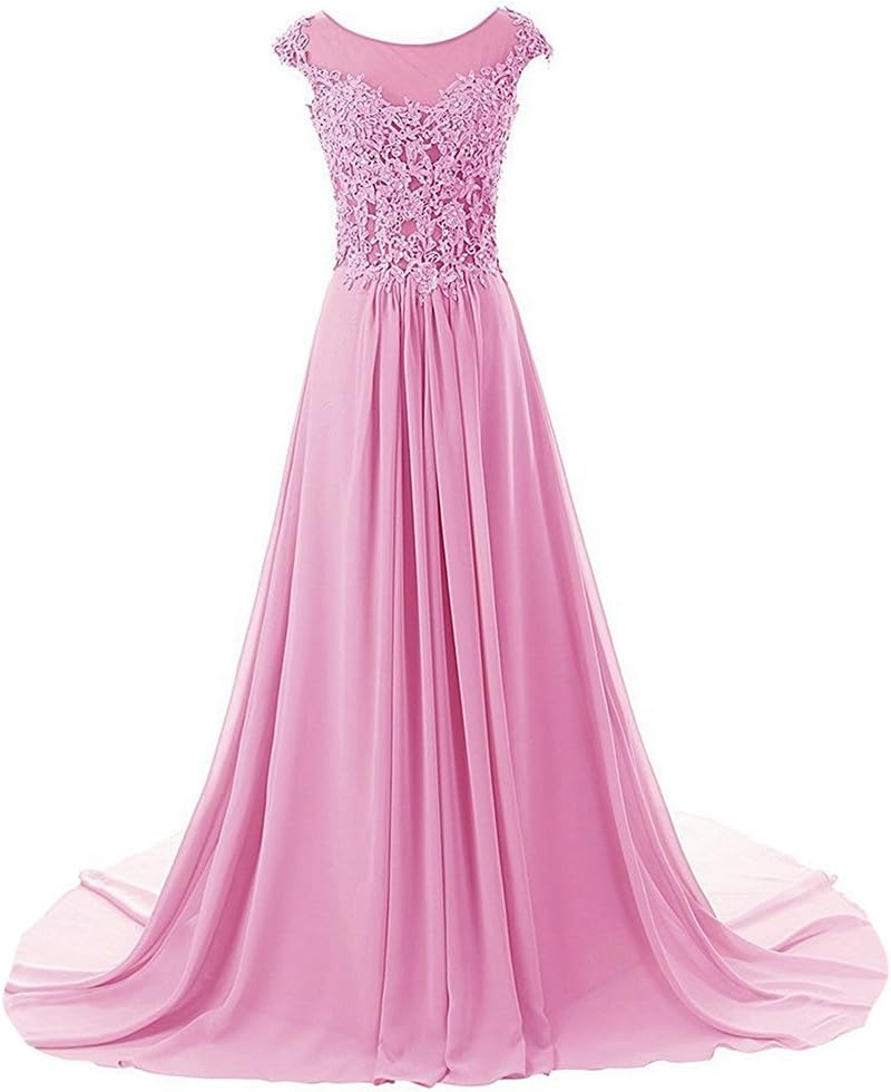 Prom Dresses Long Evening Gowns Lace Bridesmaid Dress Chiffon Prom Dress Cap Sleeve