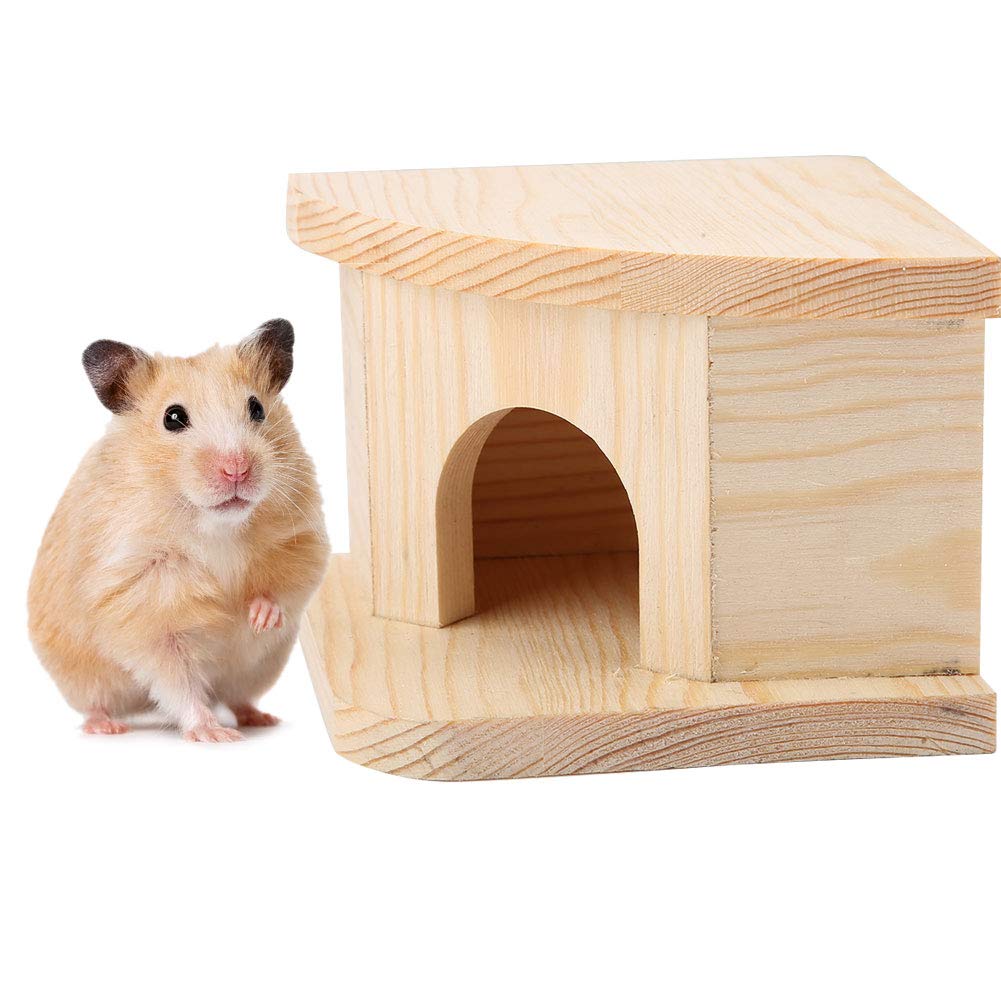 Wooden Hamster House for Small Animals - Gerbil Hideout Warm Bed Cabin, Rat Mouse Sugar Glider Nest Hut Cage Accessories