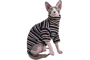 KITIPCOO Vintage Stripes Sphynx Hairless Cat Cute Breathable Summer Cotton T-Shirts Pet Clothes,Round Collar Vest Kitten Shirts Sleeveless, Cats & Small Dogs Apparel (XL (9-12.1 lbs), Vintage Deep Blue)