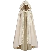 CR ROLECOS Women Hooded Cloak Renaissance Medieval Witch Cloak Adult Cosplay Cape Costume For Halloween Beige M