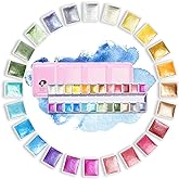 Paul Rubens Artist Watercolor Paints-Metallic Glitter Solid Colors-Pink Portable Metal Case with Palette-24 Color Set Sparkle Watercolor