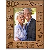 KATE POSH 30 Years of Marriage Engraved Natural Wood Picture Frame, 30th Anniversary, Husband and Wife, 30 Years Down Forever to Go (4x6-Vertical)