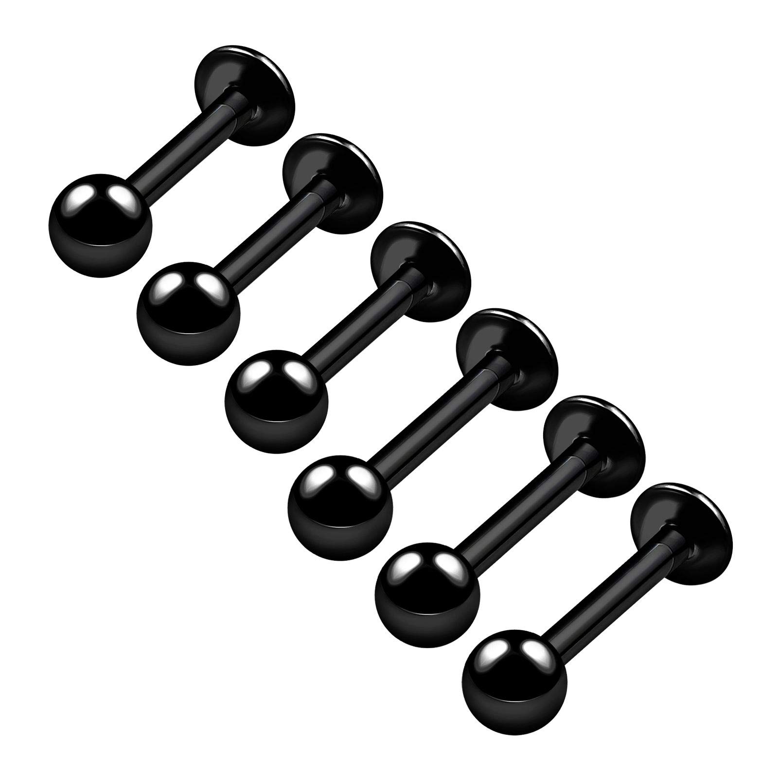 BanaVega 6PCS Anodized Black Labret Lip Rings 16g 6mm 8mm 3mm Ball Marilyn Monroe Tragus Lip Cartilage Earring Piercing Jewellery 4574