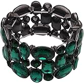 Enrwin Women’s Wedding Bridal Crystal Leaf Flower Stretch Bangle Elastic Wide Bracelet Jewelry for Brides Bridesmaid