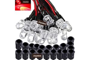 Ltvystore 20Pack 10MM 12V White LED Pre Wired Prewired 7.87 Inch Lamp Light Bulb Prewired Emitting Diode& 20Pack Black 10MM LED Plastic Clip Holder Display Panel (Red)