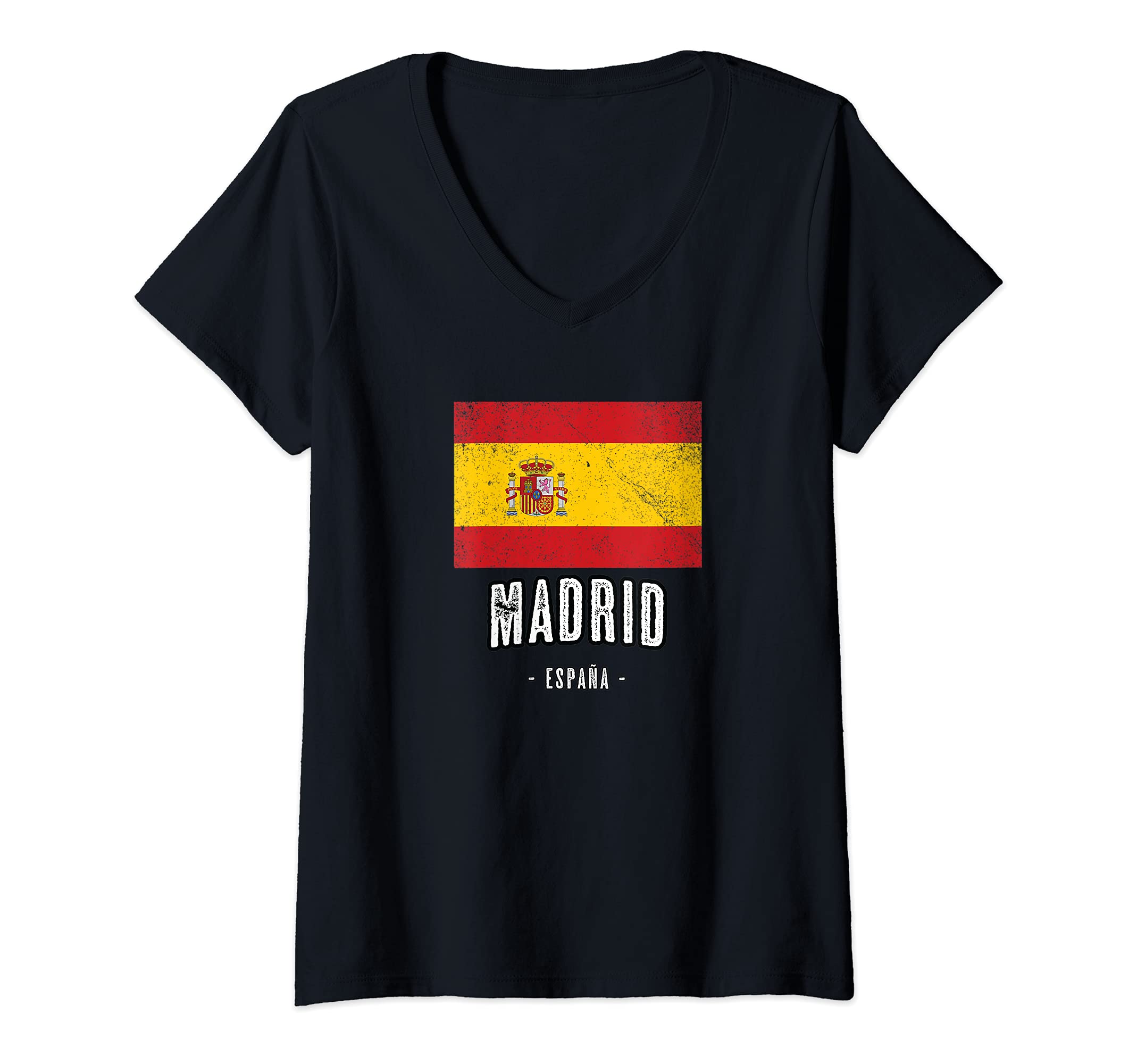 Womens Madrid Spain | ES Flag, City Top - Bandera Española Ropa - V-Neck T-Shirt