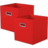 ShellKingdom Storage Bins, Foldable Fabric Storage Cubes with Metal Handle | Cloth Storage Organizer Drawer For Closet And Toys, 11 X 10.5 X 10.5 INCH, 2 Pack (Red)