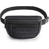 BAGSMART Fanny Packs for Women Two Way Zipper Belt Bag with Adjustable Strap, Puffy Fashion Waist Packs for Traveling Workout, Black