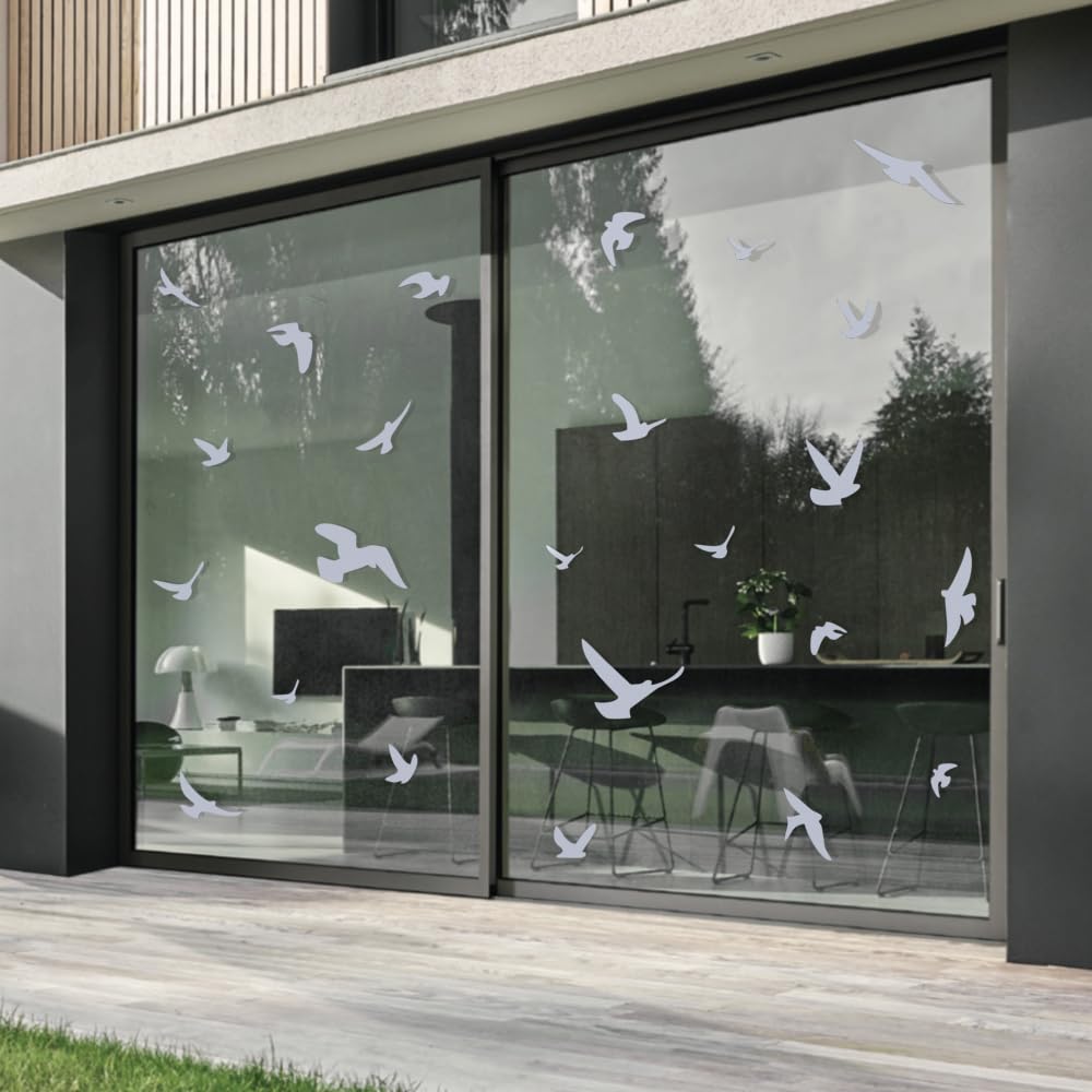 Decooo.be Anti-Collision Stickers to Prevent Bird Strikes on Window Glass - Choice of Colours Available (Set of 17 Silhouettes) Gris Clairs â image 1