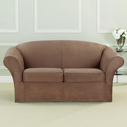 Amazon Com Sure Fit Ultimate Heavyweight Stretch Faux Suede Box Cushioned Loveseat Slipcover Home Kitchen