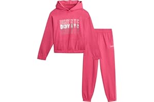 DKNY Girls Sweatpants Set - 2 Piece Active Fleece Girls Sweatshirt and Jogger Youth Kids Sweatpants Matching Set (4-16)