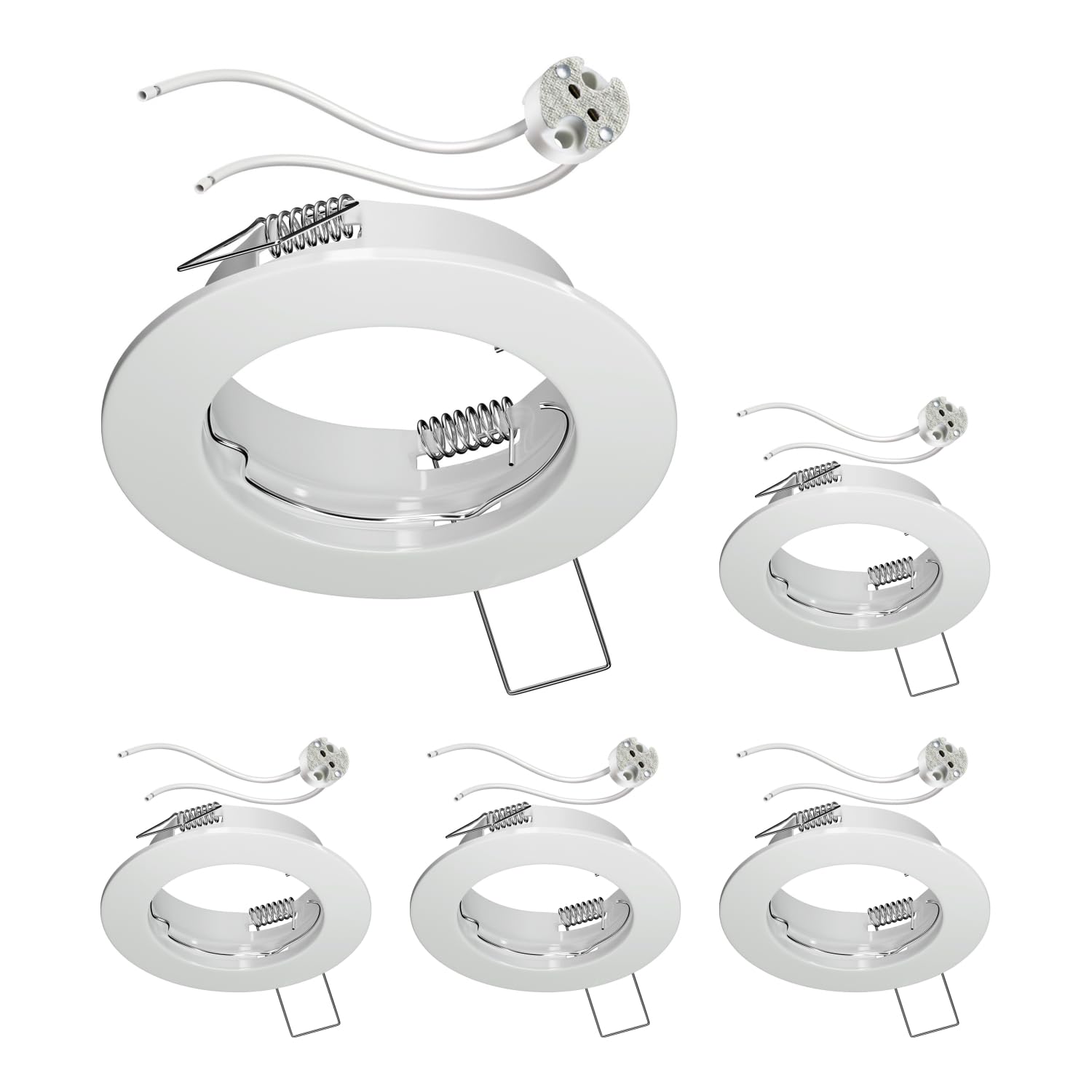 ledscom.de 5 pcs. recessed Ceiling Frame Fere, Round, White Glossy (LED/halogen/MR16/50mm) incl. GU5.3 Socket — image 1