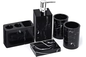 5 Piece Complete Bathroom Accessories Set, Includes Electric Toothbrush Holder, 16.9 oz Dispenser for Liquid Soap or Lotion, 