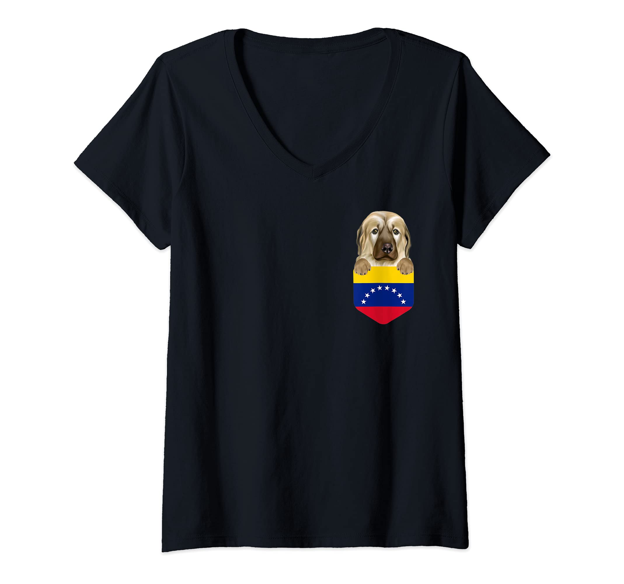 Womens Venezuela Flag Anatolian Shepherd Dog Dog In Pocket V-Neck T-Shirt