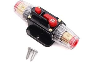 60A Audio Inline Circuit Breaker Reset Fuse 12V-24V DC, PowMr Reset Fuse Holder 60 amp with Manual Reset for Car Audio, Stere