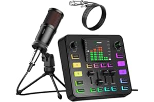 Podcast Equipment Bundle, Audio Mixer with Dynamic Microphone for PC, Gaming Equipment Set for Podcast Recording, Changer Voi