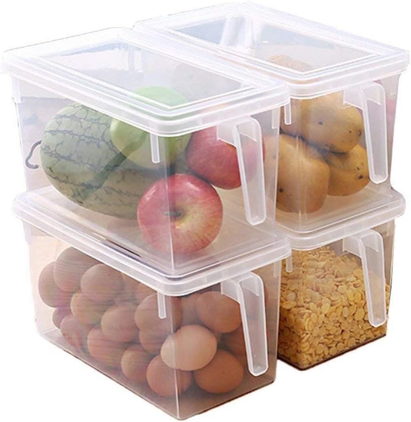 Almand mall Plastic Fridge Storage Box with Handle and Cover (Multicolour) - Set of 2