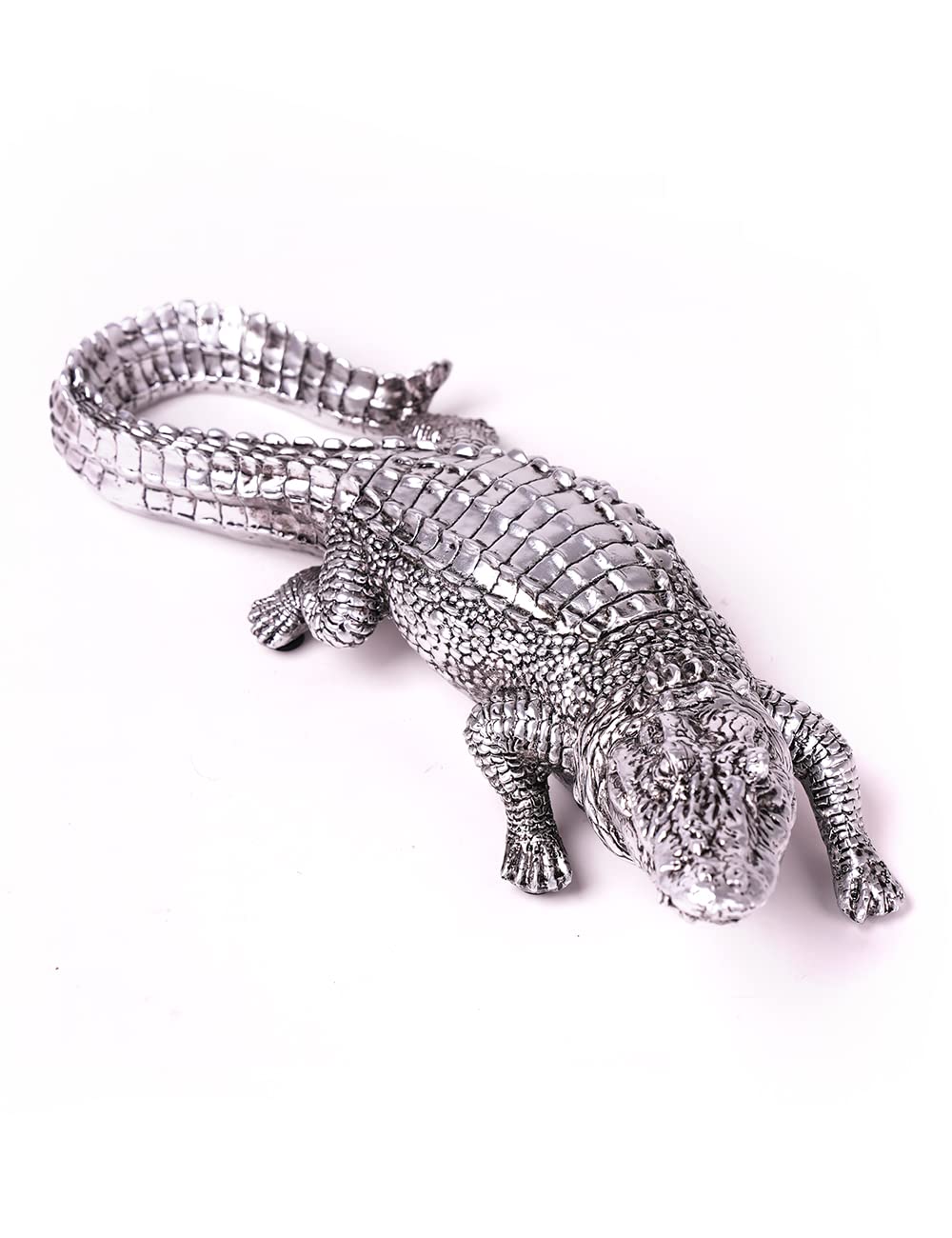 HAUCOZE Crocodile Statue Gifts Animal Figurine Arts Modern Sculpture Home Decor Table Centerpiece Crafts Polyresin Ornament Silver 36cm