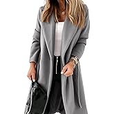 Tankaneo Womens Notched Lapel Collar Coats Open Front Long Jackets Overcoat with Belt