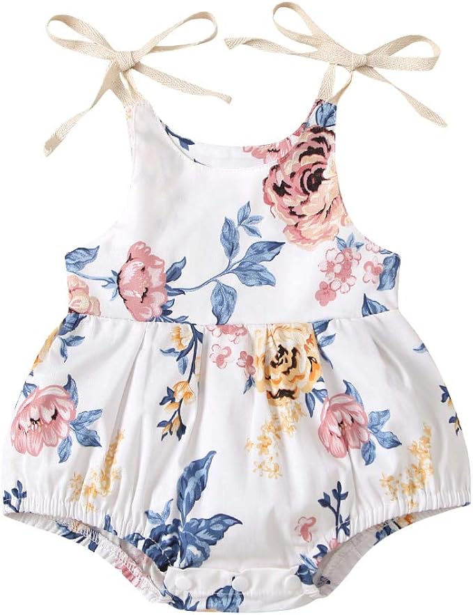 Newborn Baby Girl Floral Romper Strap Sleeveless Vintage